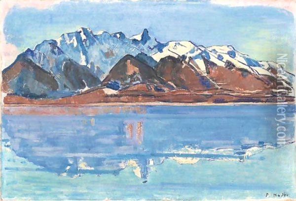 Lake Thun With Mountain Chain Stockhorn Oil Painting - Ferdinand Hodler