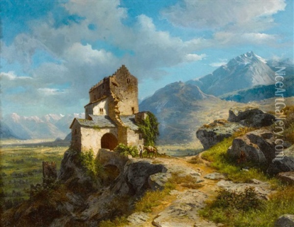 Chateau De La Majorie - Sion Oil Painting - Adolf Rudolf Holzhalb