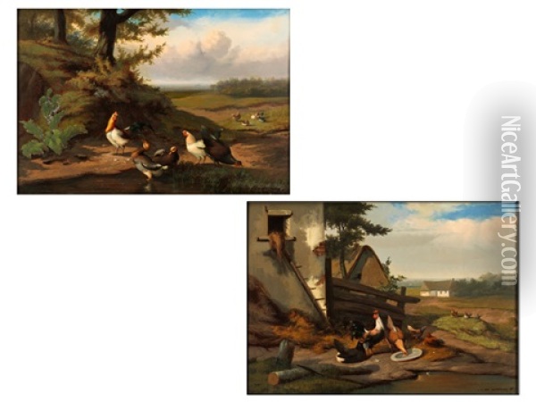 Landschaft Mit Federvieh
Huhner Vor Dem Bauernhof Oil Painting - Jef Louis Van Leemputten