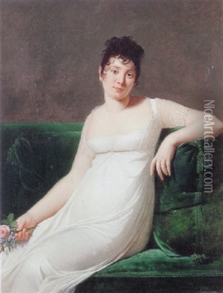 Portrait Of Countess Sala Holding A Small Bouquet Of Flowers Oil Painting - Robert Jacques Francois Faust Lefevre