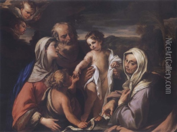The Holy Family With Saints Anne And The Infant John The Baptist Oil Painting - Giovanni Raffaele Badaracco