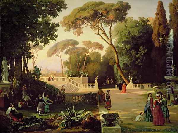 The Gardens of the Villa Doria Pamphili, Rome, 1844 Oil Painting - Antoine Ponthus-Cinier