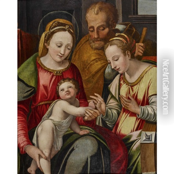 Heilige Familie Mit Johannesknabe Und Heiliger Katharina Von Alexandrien Oil Painting - Innocenzo di Pietro (da Imola) Francucci