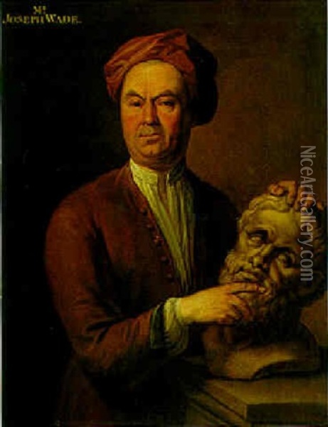 Portrait Of Joseph Wade With A Bust Of Hercules In His Hands Oil Painting - Jacques Parmentier