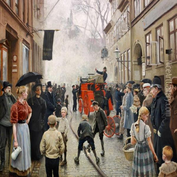 Ildlos Iskindergade Oil Painting - Paul-Gustave Fischer