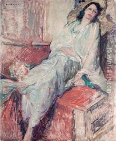 Jeune Femme A La Lecture. Oil Painting - Alfred Moitroux