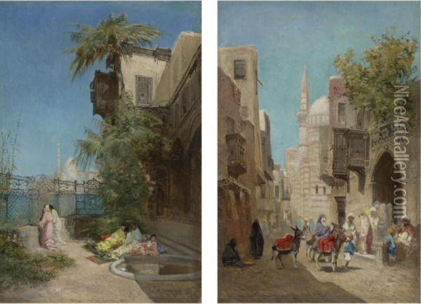 The Harem And Outside The Mosque: Two Works Oil Painting - Godefroy de Hagemann