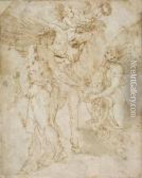 Diana Und Eine Dreigesichtige Hekate Bekranzen Pegasus Oil Painting - Francesco Primaticcio