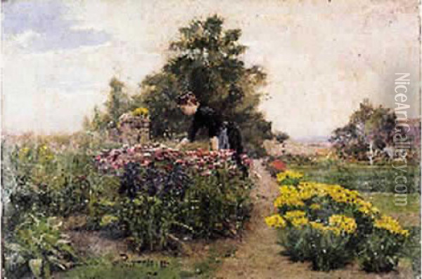Femme Dans Un Jardin Fleuri Oil Painting - Cesar Pattein