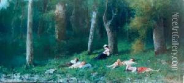 Paesaggio Con Figure Oil Painting - Vincenzo Scala