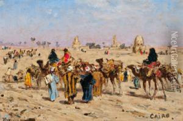 Kamelkarawane Vor Den Toren Kairos Oil Painting - Edmund Berninger