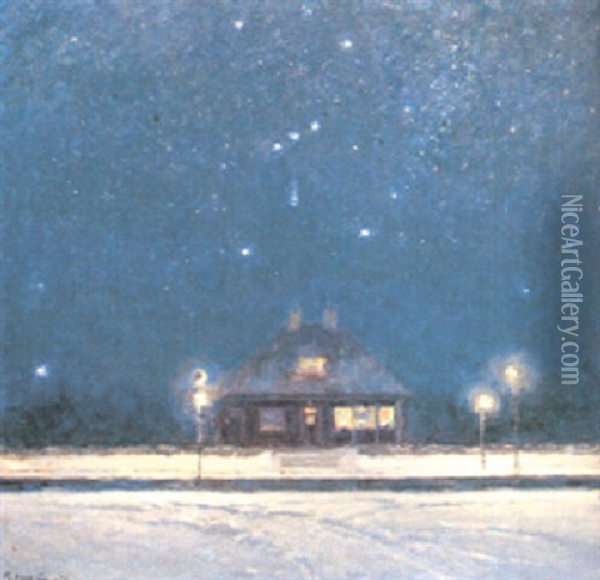 Sjarnklar Vinternatt Oil Painting - Gottfried Kallstenius