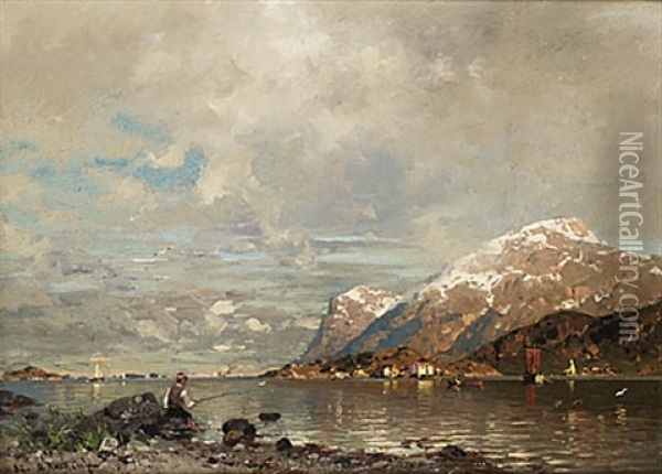 Fiskelage Vid Fjorden Oil Painting - Georg Anton Rasmussen