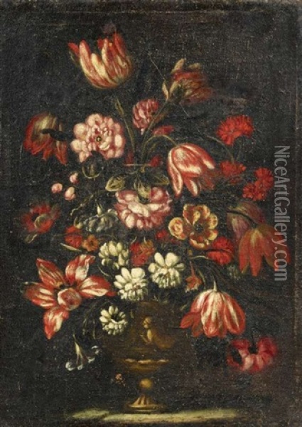 Stillleben Mit Blumen In Einer Vase Oil Painting - Bartolommeo Ligozzi