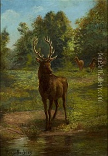 Deer Coming To The Brook To Drink Oil Painting - Rosa Bonheur