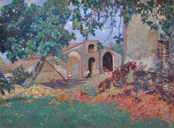 Motivo Toscano (casa Del Cuccheri) Oil Painting - Giorgio Kienerk