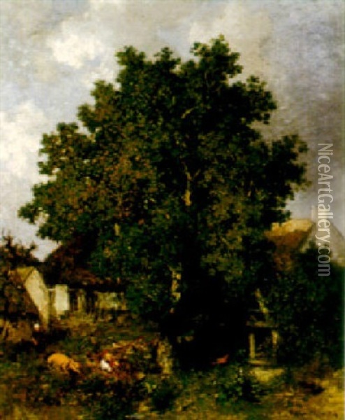 Farmyard Oil Painting - Louis Adolphe Hervier
