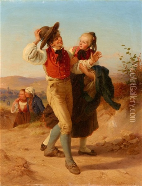 A Odenthal Peasant Couple Returning From The Fair Oil Painting - Jakob (von Worms) Becker