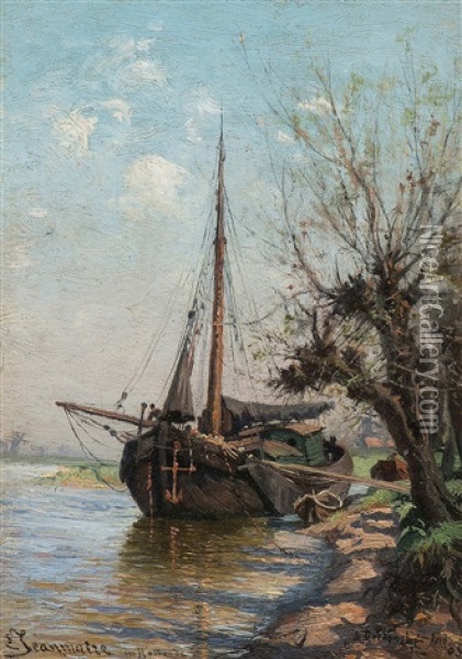 Bord De La Meuse, Cote De Papendrecht Pres Dordrecht Oil Painting - Edouard Jeanmaire