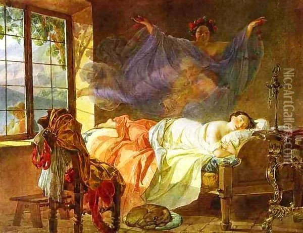 A Dream of a Girl Before a Sunrise 1830 1833 Oil Painting - Julia Vajda