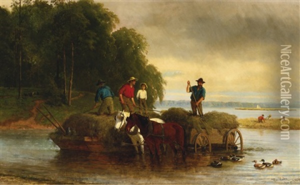 Gathering Sedge, Shrewsbury River, New Jersey Oil Painting - Karl Wilhelm Hahn