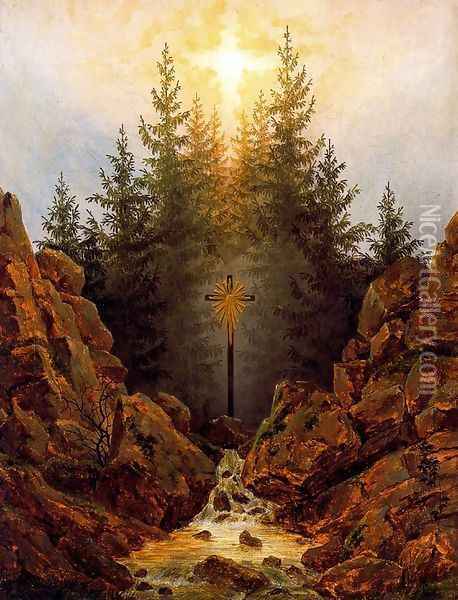 The Cross in the Forest Oil Painting - Caspar David Friedrich