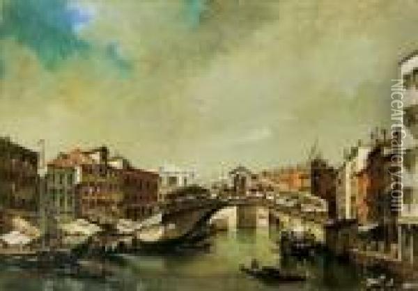 Die Rialto-brucke In Venedig. Oil Painting - Giacomo Guardi