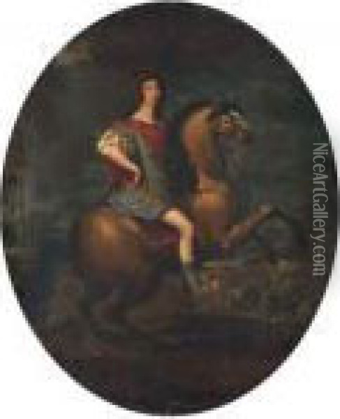 Portrait Equestre Du Grand Conde Oil Painting - Pierre Le Romain I Mignard
