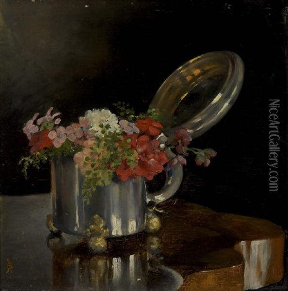 Still-life With Flowers In A Baroque Tankard Oil Painting - Gunnar Fredrik Berndtson