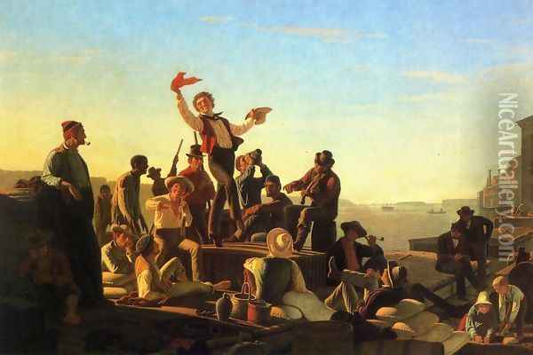 Jolly Flatboatmen in Port Oil Painting - George Caleb Bingham
