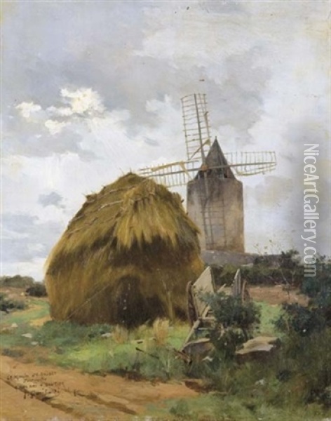 Le Moulin D'alphonse Daudet A Fontvieille Oil Painting - Joseph Garibaldi