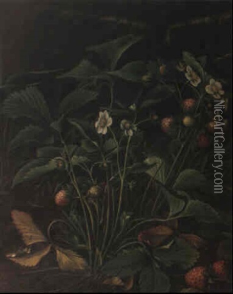 Still Life With Strawberries Oil Painting - Levi Wells Prentice
