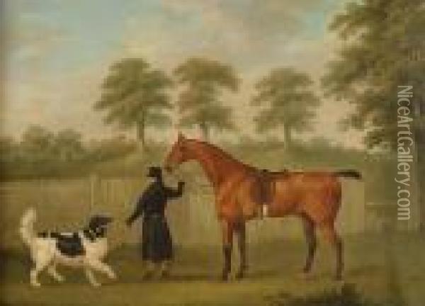 Groom With A Bay Horse And Dog Oil Painting - John Nost Sartorius