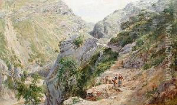 Peasant Women In An Italian Landscape Oil Painting - John Edward Brett