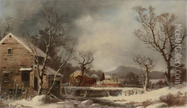 Winter: The Old Mill Oil Painting - George Henry Durrie