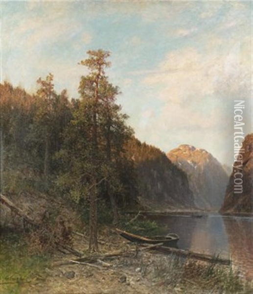 Fjordlandskap Vid Skymning Oil Painting - Morten Mueller