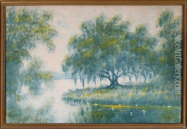 Lone Oak, Louisiana Bayou Oil Painting - Alexander John Drysdale