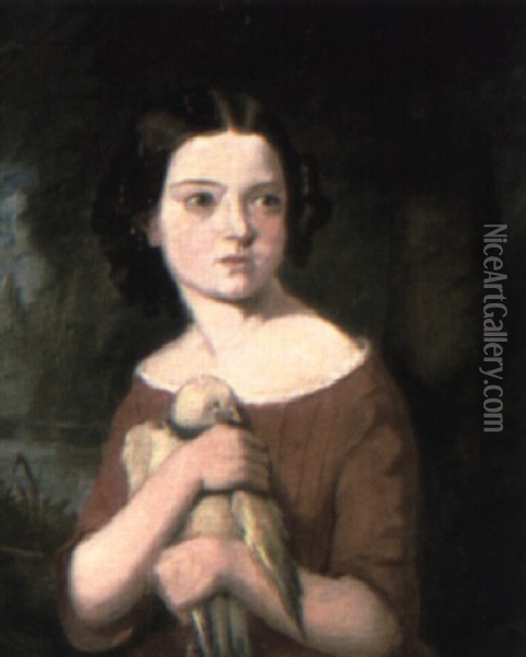 Portrait Of A Young Girl With A Pigeon Oil Painting - James Stokeld