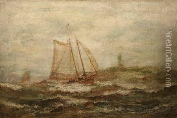 Boat Among Crashing Waves Oil Painting - James Gale Tyler