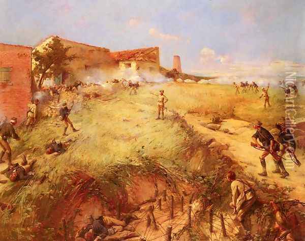 The Battle Of San Juan Hill, Cuba, 1898 Oil Painting - Ernest Jean Delahaye
