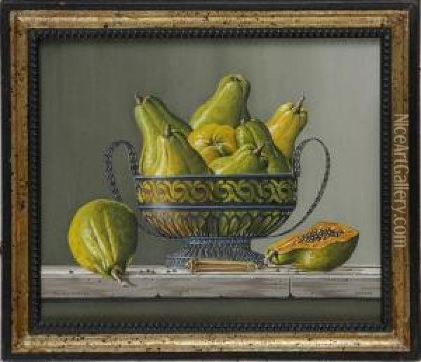 Papayas In A Pierced Tole Urn Oil Painting - Austin Augustus Turner