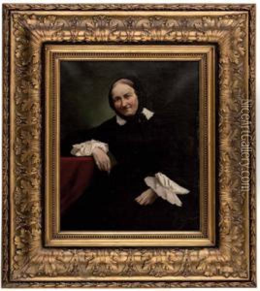 Bildnis Einer Alteren Frau In Schwarzem Kleid Und Ruschenbluse Oil Painting - Oswald Stieger