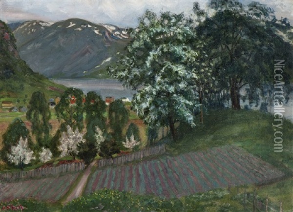 June Night, The Vicarage Garden Oil Painting - Nikolai Johannes Astrup