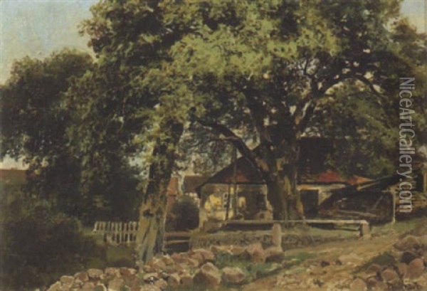 Bauernhauser Unter Alten Baumen (auf Hiddensee?) Oil Painting - Gustav Pflugradt