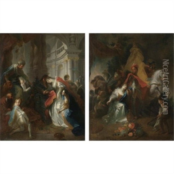 Esther Before Ahasuerus (+ David And Abigail; Pair) Oil Painting - Franz Anton Maulbertsch
