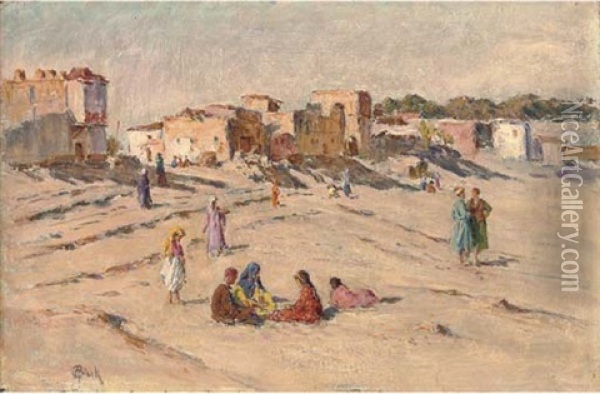 A Gathering By An Algerian Village Oil Painting - Alphonse Birck
