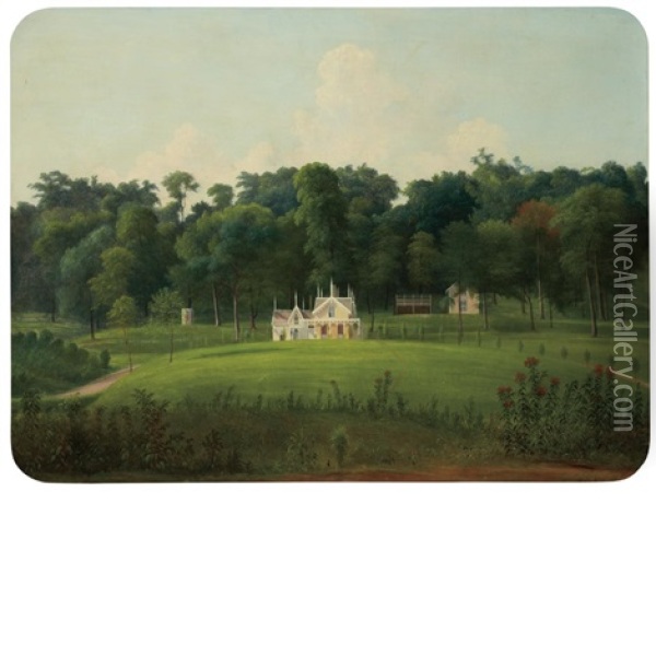 Gothic House In Summer Landscape Oil Painting - Godfrey N. Frankenstein