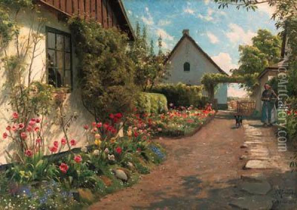In The Garden Oil Painting - Peder Mork Monsted