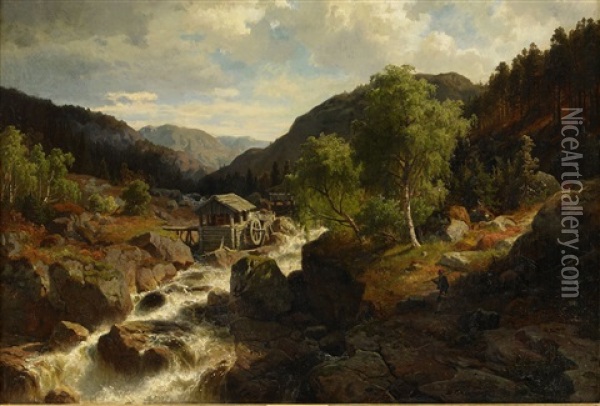 Vattenfall - Motiv Fran Dalarna Oil Painting - Edward (Johan-Edvard) Bergh