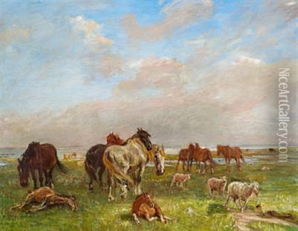 A Group Of Horses, Saltholmen Oil Painting - Theodor Philipsen